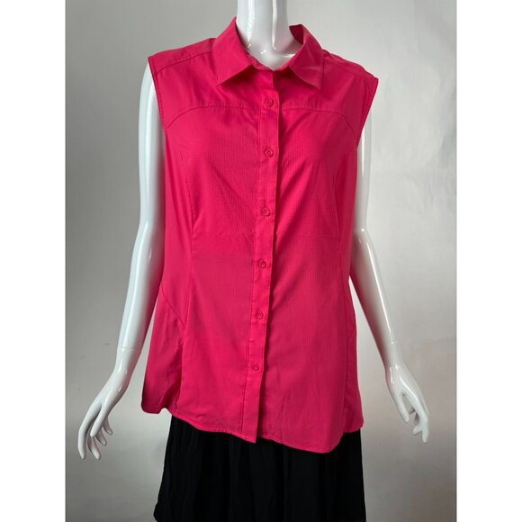 Magellan Outdoors Fish Gear Pink Sleeveless Button-Up Shirt XL Womens Polyester - Picture 12 of 16